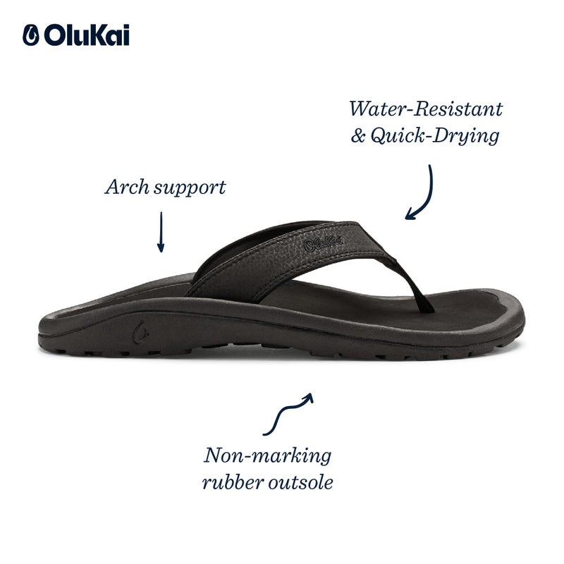 OLUKAI Ohana Men's Beach Sandals, Water Resistant Flip Flops, Arch Support & Comfort Fit, Lightweight & Durable, Enhanced Grip & Traction, Black/Black, 12 - Image 4